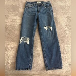 Abercrombie & Fitch “ The Mom High-Rise Jean” in Medium Wash, Distressed